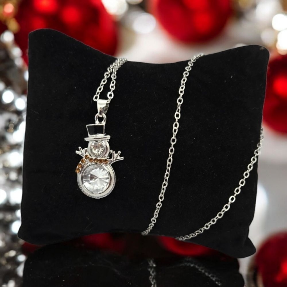 Snowman ☃️ Rhinestone Christmas Tree Pendant Necklace Holiday Winter Jewelry NEW